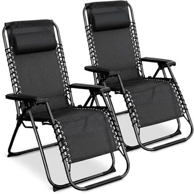 Spetebo Set van 2 relaxstoelen met textielkussen 178 x 65 cm Antraciet Tuinstoel met rugleuning en verstelbare voetensteun Tuinstoel met hoge rugleuning Spetebo Set van 2 relaxstoelen met textielkussen 178 x 65 cm Antraciet Tuinstoel met rugleuning en verstelbare voetensteun Tuinstoel met hoge rugleuning