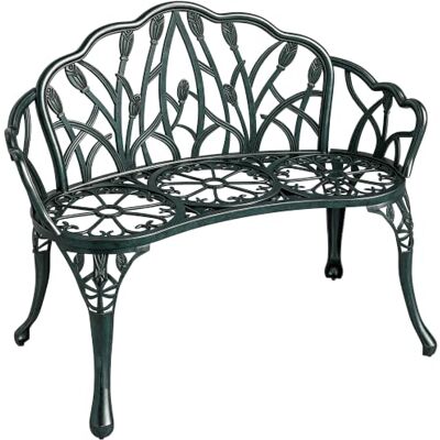 Outsunny Tuinbank van gegoten aluminium, 99 x 57 x 78 cm, antiek groen Buitenbank, 2-zits, tulp, rugleuning, bloemenzitting, armleuningen, roestvrij, terras, gazon Outsunny Tuinbank van gegoten aluminium, 99 x 57 x 78 cm, antiek groen Buitenbank, 2-zits, tulp, rugleuning, bloemenzitting, armleuningen, roestvrij, terras, gazon