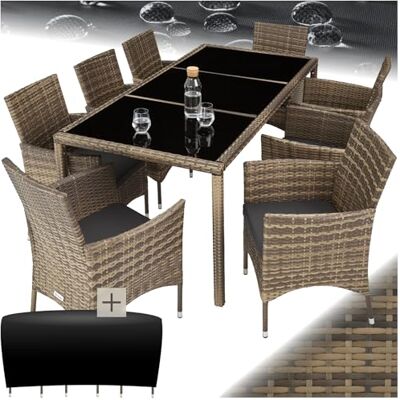 tectake Elegante tuinmeubelset van wilgenhout, zitgroep voor 8 personen, incl. fauteuil, tafel en beschermhoes, weerbestendig, natuur/donkergrijs tectake Elegante tuinmeubelset van wilgenhout, zitgroep voor 8 personen, incl. fauteuil, tafel en beschermhoes, weerbestendig, natuur/donkergrijs