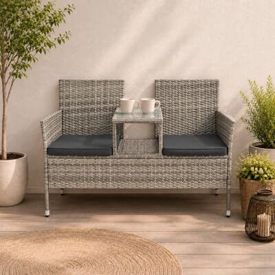 Juskys Monaco Tuinbank van polyrotan 2-zitsbank met tafel en kussens 133 × 63 × 84 cm weerbestendig rotan voor tuinen en balkons Grijs gemêleerd Juskys Monaco Tuinbank van polyrotan 2-zitsbank met tafel en kussens 133 × 63 × 84 cm weerbestendig rotan voor tuinen en balkons Grijs gemêleerd