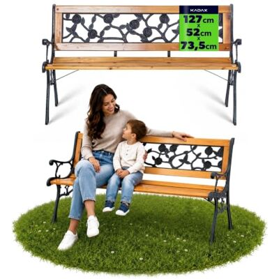 KADAX Tuinbank van hout en gietijzer, 2-zits, met armleuningen en rugleuning, parkbank, buitenbank voor balkon, tuin, terras (bruin/roze patroon) KADAX Tuinbank van hout en gietijzer, 2-zits, met armleuningen en rugleuning, parkbank, buitenbank voor balkon, tuin, terras (bruin/roze patroon)