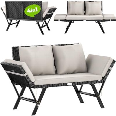 Casaria Tuinbank van polyrotan met kantelfunctie, inclusief kussen, verstelbare armleuningen, weerbestendig, voor buiten, terras, balkon, bank, ligstoel, zwart Casaria Tuinbank van polyrotan met kantelfunctie, inclusief kussen, verstelbare armleuningen, weerbestendig, voor buiten, terras, balkon, bank, ligstoel, zwart
