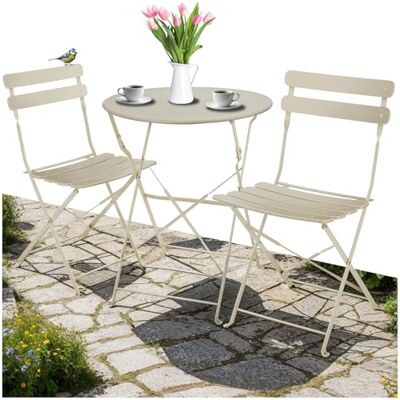 tectake ® Bistro-tuinmeubelen met 1 tafel en 2 klapstoelen, elegant design, stalen frame, antislip poten, zonder montage, voor terras tectake ® Bistro-tuinmeubelen met 1 tafel en 2 klapstoelen, elegant design, stalen frame, antislip poten, zonder montage, voor terras