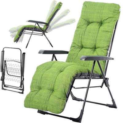KADAX Tuinstoel met verstelbare rugleuning, relaxstoel van gepoedercoat staal, inklapbaar, draagvermogen tot 110 kg, ligstoel met kussen (groen, L vierkant KADAX Tuinstoel met verstelbare rugleuning, relaxstoel van gepoedercoat staal, inklapbaar, draagvermogen tot 110 kg, ligstoel met kussen (groen, L vierkant