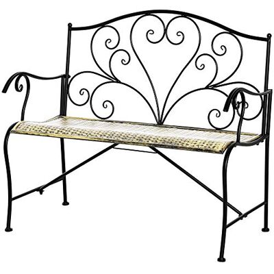 Outsunny Tuinbank 2-zits neo-retro stijl smeedijzer taps toelopende lijnen metaal zwart goud antiek effect Outsunny Tuinbank 2-zits neo-retro stijl smeedijzer taps toelopende lijnen metaal zwart goud antiek effect
