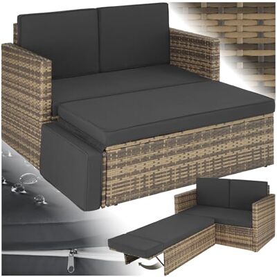 tectake 800884 Poly rotan loungeset, 2-zitsbank met rugleuning, grote kruk met inklapbare steun, incl. dikke kussens, tuinmeubelset voor tuin en terras (natuur nr. 403688) tectake 800884 Poly rotan loungeset, 2-zitsbank met rugleuning, grote kruk met inklapbare steun, incl. dikke kussens, tuinmeubelset voor tuin en terras (natuur nr. 403688)