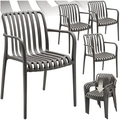 tectake ® Set van 4 tuinstoelen met armleuningen, tuinmeubelen voor tuintafel of camping, stapelbaar, tuin, terras of balkon, weerbestendig en uv-bestendig, antraciet tectake ® Set van 4 tuinstoelen met armleuningen, tuinmeubelen voor tuintafel of camping, stapelbaar, tuin, terras of balkon, weerbestendig en uv-bestendig, antraciet