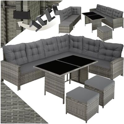 tectake ® Rieten loungeset tuinmeubelset met bank, kruk + tafel, balkonmeubilair buiten, 5-delige zitset 404397 tectake ® Rieten loungeset tuinmeubelset met bank, kruk + tafel, balkonmeubilair buiten, 5-delige zitset 404397