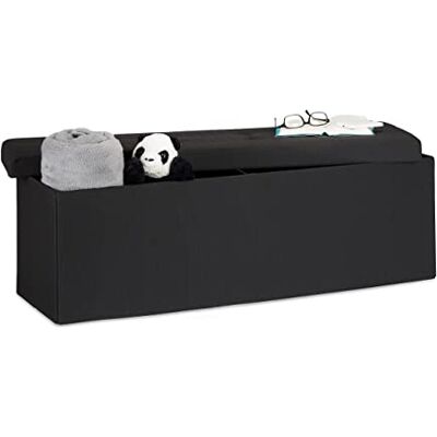 Relaxdays 10019049 46 opvouwbare zitzak, bank met opbergruimte, voetensteun, linnen, zwart, 114 x 38 x 38 cm Relaxdays 10019049 46 opvouwbare zitzak, bank met opbergruimte, voetensteun, linnen, zwart, 114 x 38 x 38 cm