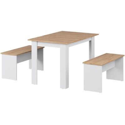 Vicco Sentio hoekbankset wit/eiken 112 x 73,6 cm Met 2 banken, geschikt als eetkamerset voor kleine ruimtes en keukens Vicco Sentio hoekbankset wit/eiken 112 x 73,6 cm Met 2 banken, geschikt als eetkamerset voor kleine ruimtes en keukens