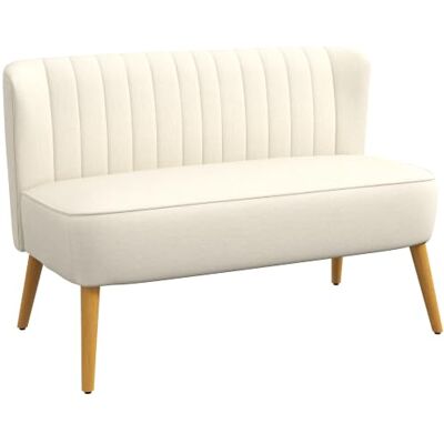 HOMCOM 2-zitsbank, stof, linnenlook, 117 cm, gevoerde zitting, crèmekleurig HOMCOM 2-zitsbank, stof, linnenlook, 117 cm, gevoerde zitting, crèmekleurig