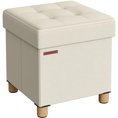 SONGMICS Opbergkruk, kleine opvouwbare poef, 38 x 38 x 40 cm, kubusvormige voetensteun met opslag, belastbaar tot 300 kg, voor woonkamer, slaapkamer, slaapzaal, crèmewit LSF014W11 SONGMICS Opbergkruk, kleine opvouwbare poef, 38 x 38 x 40 cm, kubusvormige voetensteun met opslag, belastbaar tot 300 kg, voor woonkamer, slaapkamer, slaapzaal, crèmewit LSF014W11