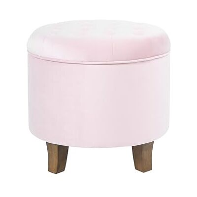 HomePop Home Decor Ottomaanse gewatteerde ronde fluwelen poef Ottomaanse voetenbank met opbergruimte voor woonkamer en slaapkamer decoratieve meubels voor thuis, blush roze HomePop Home Decor Ottomaanse gewatteerde ronde fluwelen poef Ottomaanse voetenbank met opbergruimte voor woonkamer en slaapkamer decoratieve meubels voor thuis, blush roze