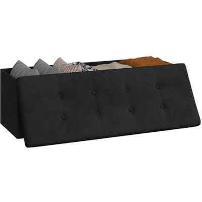 WOLTU SH73sz Opvouwbare opbergbank, poef, kruk met groot draagvermogen van 300 kg, opbergkist voor binnen, voetensteun bekleed met fluweel, capaciteit 118 l, 110 x 37,5 x 38 cm, zwart WOLTU SH73sz Opvouwbare opbergbank, poef, kruk met groot draagvermogen van 300 kg, opbergkist voor binnen, voetensteun bekleed met fluweel, capaciteit 118 l, 110 x 37,5 x 38 cm, zwart
