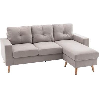 HOMCOM Hoekbank van linnen, 3-zitsbank, omkeerbare ligstoel, links of rechts, 193 cm, Scandinavisch design, voor woonkamer, appartement, kleine ruimte, massief houten poten HOMCOM Hoekbank van linnen, 3-zitsbank, omkeerbare ligstoel, links of rechts, 193 cm, Scandinavisch design, voor woonkamer, appartement, kleine ruimte, massief houten poten