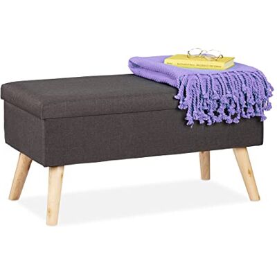 Relaxdays Opbergbank, gevoerd, houten poten, bank, kist met stoffen bekleding, h x b x d: 39 x 77 x 39 cm, donkergrijs Relaxdays Opbergbank, gevoerd, houten poten, bank, kist met stoffen bekleding, h x b x d: 39 x 77 x 39 cm, donkergrijs