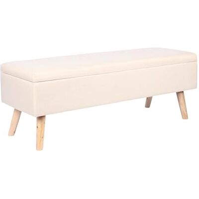 Relaxdays Linnen bank, opslag, h x b x d: 40 x 110 x 40 cm, beige houten poten, bank voor slaapkamer, hal Relaxdays Linnen bank, opslag, h x b x d: 40 x 110 x 40 cm, beige houten poten, bank voor slaapkamer, hal