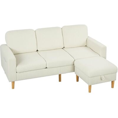 HOMCOM 3-zitsbank met voetensteun van corduroy, 192 cm, beige HOMCOM 3-zitsbank met voetensteun van corduroy, 192 cm, beige