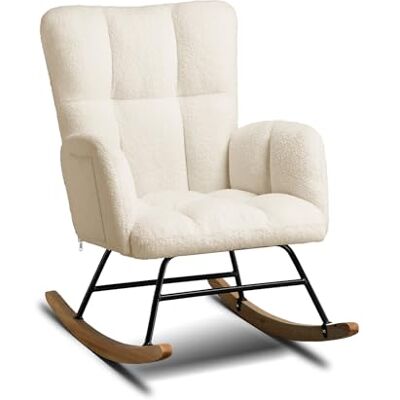 COMHOMA Schommelstoel, relaxstoel met armleuningen, oorstoel, pluche pluche, belastbaar tot 150 kg, ligstoel voor slaapkamer, woonkamer, design COMHOMA Schommelstoel, relaxstoel met armleuningen, oorstoel, pluche pluche, belastbaar tot 150 kg, ligstoel voor slaapkamer, woonkamer, design