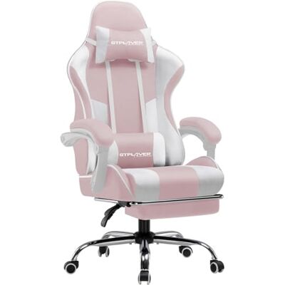 GTPLAYER Gamingstoel van stof, ergonomisch, met voetensteun, hoofdsteun, lendenkussen, gevoerd, draaibaar, roze GTPLAYER Gamingstoel van stof, ergonomisch, met voetensteun, hoofdsteun, lendenkussen, gevoerd, draaibaar, roze