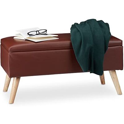 Relaxdays Bank met opbergruimte, 40 liter, gevoerd, houten poten, kunstleren bank, 40 x 80 x 39,5 cm, bruin Relaxdays Bank met opbergruimte, 40 liter, gevoerd, houten poten, kunstleren bank, 40 x 80 x 39,5 cm, bruin