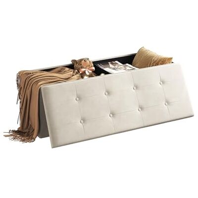 WOLTU SH73cm Opvouwbare opbergbank, poef, kruk met groot draagvermogen van 300 kg, opbergkist voor binnen, voetensteun bekleed met fluweel, capaciteit 118 l, 110 x 37,5 x 38 cm, crèmekleurig WOLTU SH73cm Opvouwbare opbergbank, poef, kruk met groot draagvermogen van 300 kg, opbergkist voor binnen, voetensteun bekleed met fluweel, capaciteit 118 l, 110 x 37,5 x 38 cm, crèmekleurig
