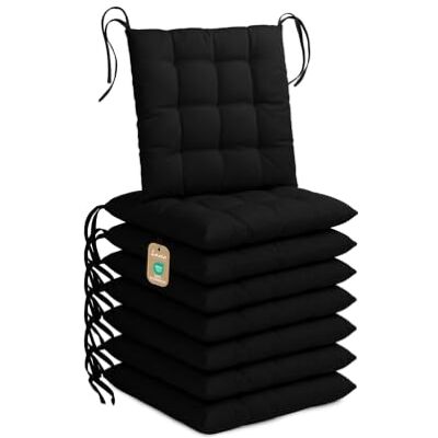 Lavea ® Set van 8 stoelkussens, 40 x 40 cm, met bandjes, wasbaar en comfortabel, voor binnen, keuken, tuin, balkon en terras, zwart Lavea ® Set van 8 stoelkussens, 40 x 40 cm, met bandjes, wasbaar en comfortabel, voor binnen, keuken, tuin, balkon en terras, zwart