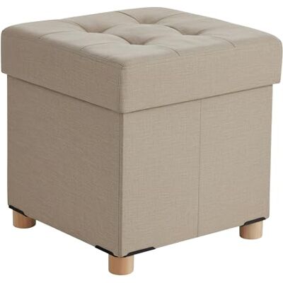 Relaxdays Kruk met opbergruimte, gevoerd, 38 x 38 x 38 x 38 cm, linnen, houten poten, vierkante kruk, beige Relaxdays Kruk met opbergruimte, gevoerd, 38 x 38 x 38 x 38 cm, linnen, houten poten, vierkante kruk, beige