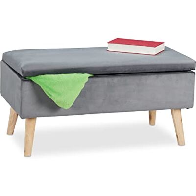 Relaxdays Zitbank met opbergruimte, fluweel, 40 L, bekleed, houten poten, hal, 2-zits kistbank, 41x80x40 cm, donkergrijs Relaxdays Zitbank met opbergruimte, fluweel, 40 L, bekleed, houten poten, hal, 2-zits kistbank, 41x80x40 cm, donkergrijs