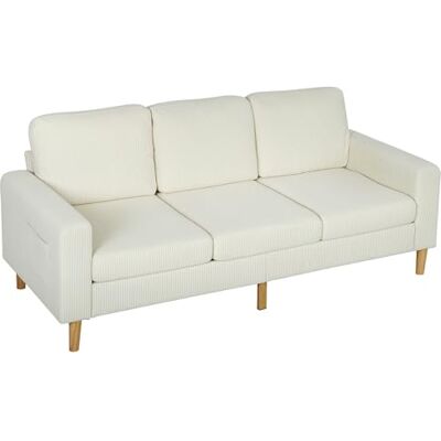 HOMCOM 3-zitsbank van corduroy, modern design, bank met veerkussens en gevoerde zitting, ideaal voor woonkamer, slaapkamer of kantoor, 192 cm, beige HOMCOM 3-zitsbank van corduroy, modern design, bank met veerkussens en gevoerde zitting, ideaal voor woonkamer, slaapkamer of kantoor, 192 cm, beige