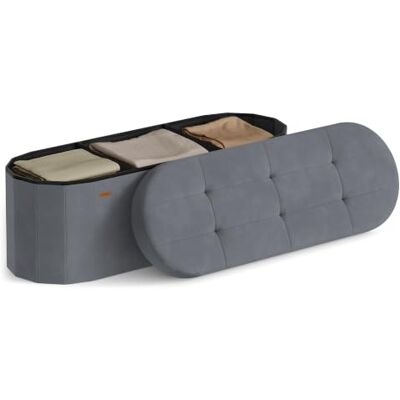 SONGMICS Opbergbank, voetensteun, opvouwbaar, 110 l, 110 x 38 x 38 cm Kist, fluwelen stof, eenvoudige montage, voor woonkamer, entree, slaapkamer, leigrijs, collectie MINOTA LSF297GN01 SONGMICS Opbergbank, voetensteun, opvouwbaar, 110 l, 110 x 38 x 38 cm Kist, fluwelen stof, eenvoudige montage, voor woonkamer, entree, slaapkamer, leigrijs, collectie MINOTA LSF297GN01