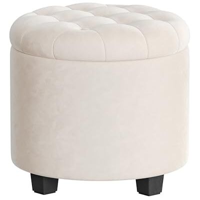 SONGMICS LOM012W01 Ronde kruk met opbergruimte, make-upkruk met poten, 45 x 45 x 44,5 cm, fluweel, belastbaar tot 150 kg, voor woonkamer, slaapkamer, crèmewit SONGMICS LOM012W01 Ronde kruk met opbergruimte, make-upkruk met poten, 45 x 45 x 44,5 cm, fluweel, belastbaar tot 150 kg, voor woonkamer, slaapkamer, crèmewit