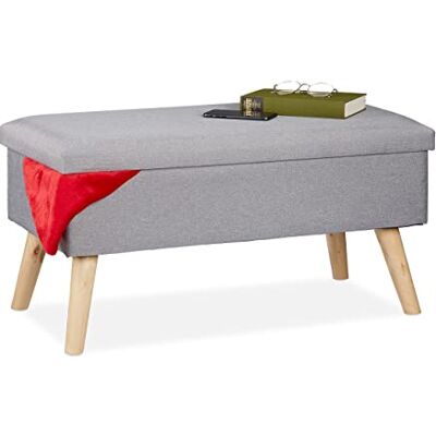 Relaxdays Opbergbank, gevoerd, houten poten, bank, kist met stoffen bekleding, h x b x d: 39 x 77 x 39 cm, grijs Relaxdays Opbergbank, gevoerd, houten poten, bank, kist met stoffen bekleding, h x b x d: 39 x 77 x 39 cm, grijs