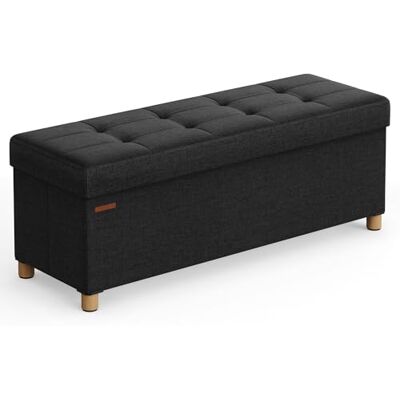 SONGMICS Bank met opbergruimte, schoenenbank, opbergkist, voetensteun, 38 x 110 x 40 cm, voor woonkamer, slaapkamer, inktzwart LSF018B11 SONGMICS Bank met opbergruimte, schoenenbank, opbergkist, voetensteun, 38 x 110 x 40 cm, voor woonkamer, slaapkamer, inktzwart LSF018B11