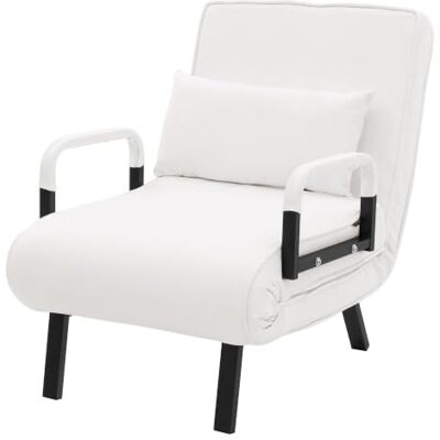 ML DESIGN modern living ML-Design 1-zits converteerbare slaapstoel, relaxbank, opvouwbaar, 3-in-1, verstelbare rugleuning in 6 posities, kussen, afneembare stoffen hoes, stalen frame, voor gasten, woonkamer, kantoor, wit ML DESIGN modern living ML-Design 1-zits converteerbare slaapstoel, relaxbank, opvouwbaar, 3-in-1, verstelbare rugleuning in 6 posities, kussen, afneembare stoffen hoes, stalen frame, voor gasten, woonkamer, kantoor, wit