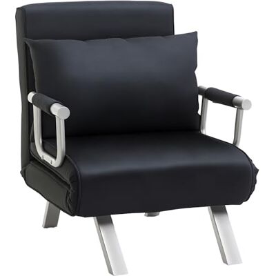 HOMCOM Stoel, slaapbank, 1 zits, afneembare overtrek, hoog comfort, kussen met armleuningen, metaal, suède 65x69x82cm zwart. HOMCOM Stoel, slaapbank, 1 zits, afneembare overtrek, hoog comfort, kussen met armleuningen, metaal, suède 65x69x82cm zwart.
