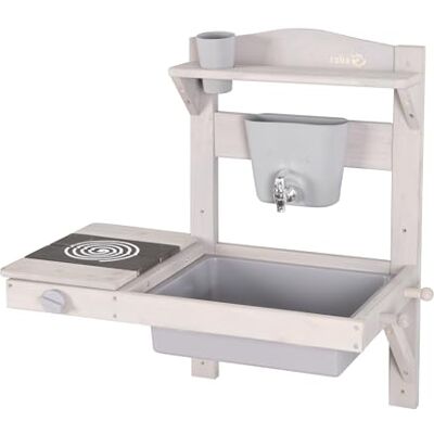 roba Wandkeuken voor buiten, met spoelbak, kookplaat, waterreservoir en accessoires, mini-keuken om op te hangen van massief hout, grijs gelakt roba Wandkeuken voor buiten, met spoelbak, kookplaat, waterreservoir en accessoires, mini-keuken om op te hangen van massief hout, grijs gelakt