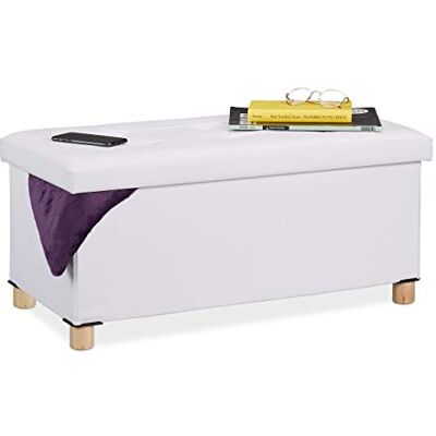 Relaxdays Bank, ruimte, kunstleer, gevoerd, entree, slaapkamer, bank kist HlP: 35x76x37cm, wit Relaxdays Bank, ruimte, kunstleer, gevoerd, entree, slaapkamer, bank kist HlP: 35x76x37cm, wit