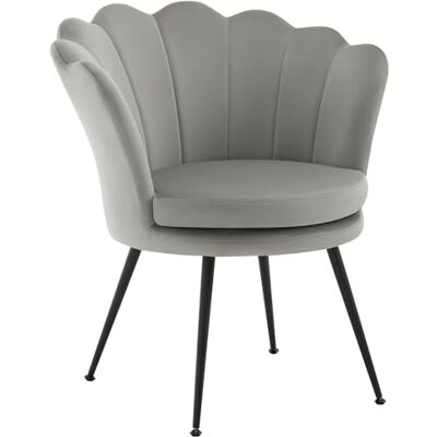 WOLTU Stoel met oren, bloem, voor woonkamer, slaapkamer, balkon, fluwelen bekleding, metalen poten, grijs WOLTU Stoel met oren, bloem, voor woonkamer, slaapkamer, balkon, fluwelen bekleding, metalen poten, grijs