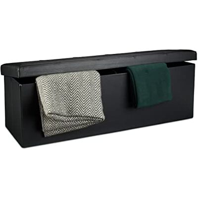 Relaxdays Opvouwbare opbergpoef, XL, 38 x 114 x 38 cm, robuuste zitting met bank, kunstleer, met afneembaar deksel, zwart Relaxdays Opvouwbare opbergpoef, XL, 38 x 114 x 38 cm, robuuste zitting met bank, kunstleer, met afneembaar deksel, zwart