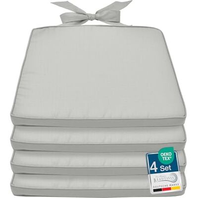 Beautissu Pia Set van 4 stoelkussens, 40 x 45 cm, zitkussen, outdoor, tuinstoelkussen, tuinstoelkussen, set voor rotan stoelen, outdoor zitkussen, trapeziumvormig, stoelkussen, lichtgrijs Beautissu Pia Set van 4 stoelkussens, 40 x 45 cm, zitkussen, outdoor, tuinstoelkussen, tuinstoelkussen, set voor rotan stoelen, outdoor zitkussen, trapeziumvormig, stoelkussen, lichtgrijs