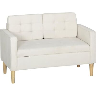 HOMCOM 2-zitsbank, bank met frame, houten been, gevoerde bank met bekleding voor woonkamer, slaapkamer, 117 x 62 x 78 cm, crèmewit HOMCOM 2-zitsbank, bank met frame, houten been, gevoerde bank met bekleding voor woonkamer, slaapkamer, 117 x 62 x 78 cm, crèmewit