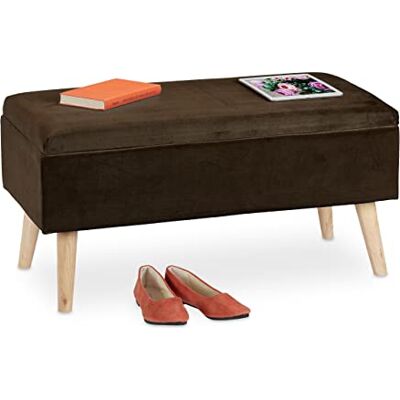 Relaxdays Zitbank met opbergruimte, fluwelen bekleding, 40 L, bekleed, houten poten, hal, 2-zits kistbank, 41 x 80 x 40 cm, bruin Relaxdays Zitbank met opbergruimte, fluwelen bekleding, 40 L, bekleed, houten poten, hal, 2-zits kistbank, 41 x 80 x 40 cm, bruin