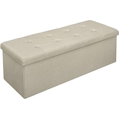 WOLTU SH11cm Opvouwbare opbergbank, poef, kruk met groot draagvermogen van 300 kg, opbergkist voor binnen, voetensteun, gevoerd, linnen, capaciteit 118 l, 110 x 37,5 x 38 cm, beige WOLTU SH11cm Opvouwbare opbergbank, poef, kruk met groot draagvermogen van 300 kg, opbergkist voor binnen, voetensteun, gevoerd, linnen, capaciteit 118 l, 110 x 37,5 x 38 cm, beige