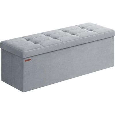 SONGMICS Opbergrek, opvouwbare zitzak, 38 x 110 x 38 cm, bedpunt, voetensteun, opbergdoos, belastbaar tot 300 kg, voor woonkamer, slaapkamer, entree, duifgrijs, LSF277G02 SONGMICS Opbergrek, opvouwbare zitzak, 38 x 110 x 38 cm, bedpunt, voetensteun, opbergdoos, belastbaar tot 300 kg, voor woonkamer, slaapkamer, entree, duifgrijs, LSF277G02