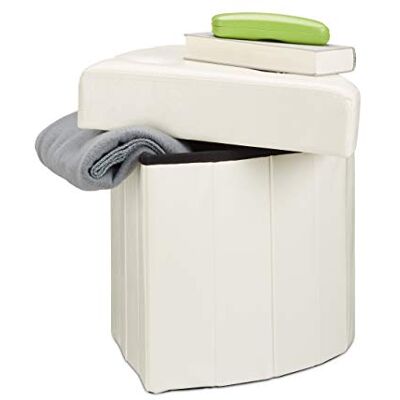 Relaxdays Kruk met opbergruimte, opvouwbare poef, gevoerd, deksel, voetensteun (h x b x d): 38 x 38 x 38 cm, wit Relaxdays Kruk met opbergruimte, opvouwbare poef, gevoerd, deksel, voetensteun (h x b x d): 38 x 38 x 38 cm, wit