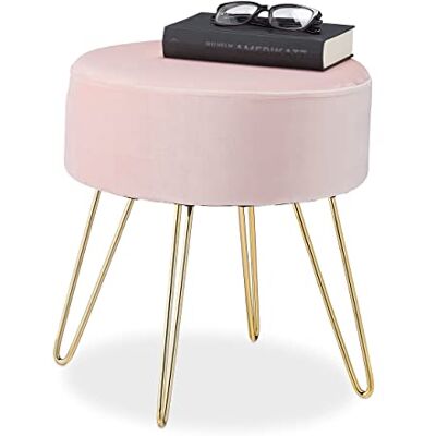 Relaxdays poef, rond, elegant, gouden poten van metaal, modern, fluwelen kruk, H x D: 40 x 40 cm, roze Relaxdays poef, rond, elegant, gouden poten van metaal, modern, fluwelen kruk, H x D: 40 x 40 cm, roze