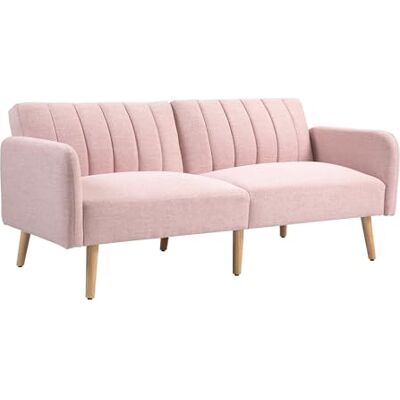 HOMCOM Slaapbank, 2-zits, kantelbare rugleuning, 3 posities, roze HOMCOM Slaapbank, 2-zits, kantelbare rugleuning, 3 posities, roze
