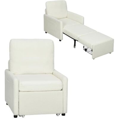 HOMCOM Fauteuil, 1-zits, verborgen opslag, fauteuil, bed, crèmekleurig Teddy Fleece, Brede Gewatteerde Zitting, Zijzakken, Kussen, Slaapbank voor Gasten, Woonkamer, Kleine Ruimtes HOMCOM Fauteuil, 1-zits, verborgen opslag, fauteuil, bed, crèmekleurig Teddy Fleece, Brede Gewatteerde Zitting, Zijzakken, Kussen, Slaapbank voor Gasten, Woonkamer, Kleine Ruimtes