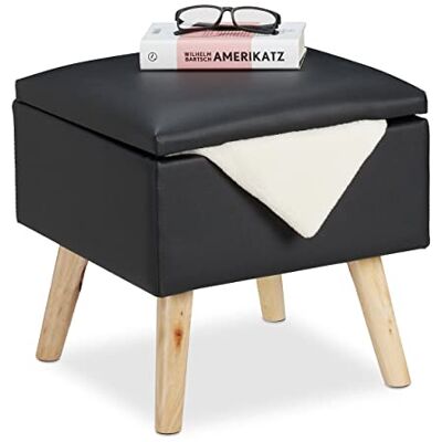 Relaxdays Kruk en opbergruimte, kunstleer, HlP: 40 x 40 x 40 cm, deksel, gevoerde zitting, zwart. Relaxdays Kruk en opbergruimte, kunstleer, HlP: 40 x 40 x 40 cm, deksel, gevoerde zitting, zwart.
